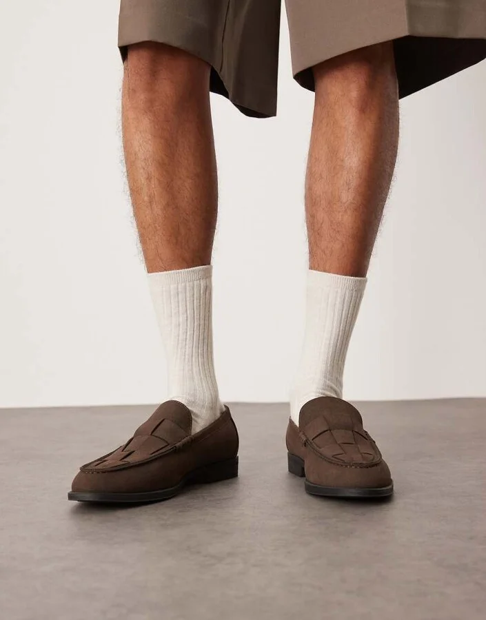 ASOS DESIGN loafers in brown with weave detail