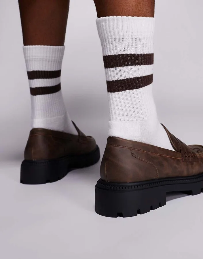 ASOS DESIGN loafers in brown with western stitch detail - Image 4