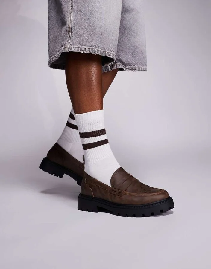 ASOS DESIGN loafers in brown with western stitch detail