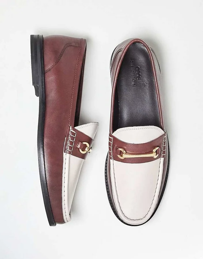 ASOS DESIGN loafers in burgundy and white leather - Image 2