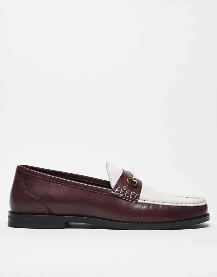 ASOS DESIGN loafers in burgundy and white leather - Image 3