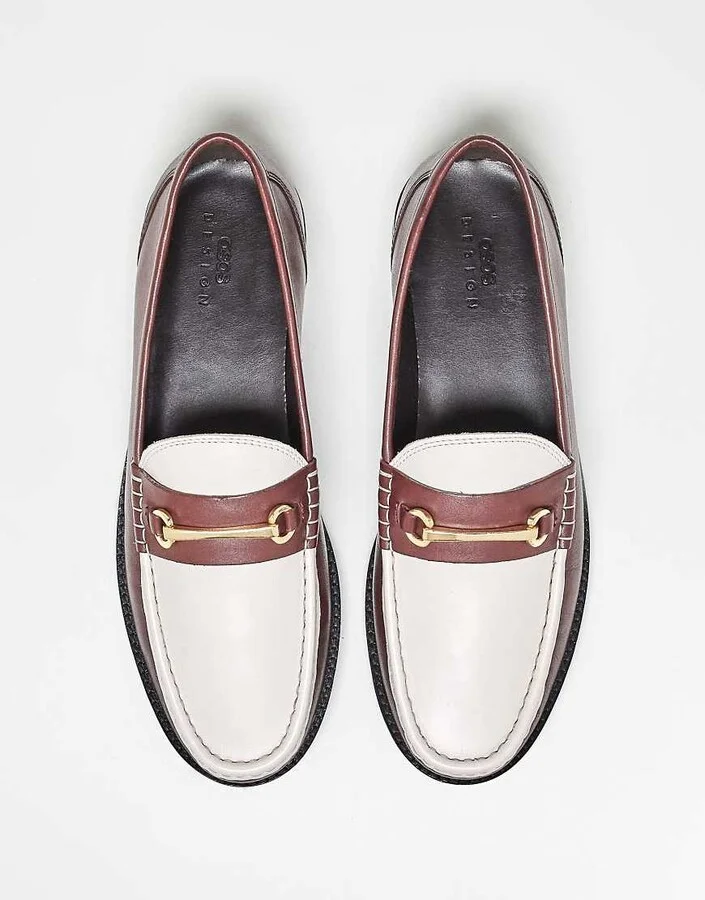 ASOS DESIGN loafers in burgundy and white leather - Image 4