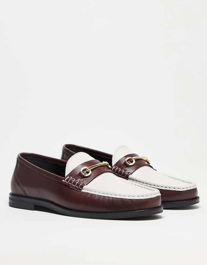 ASOS DESIGN loafers in burgundy and white leather