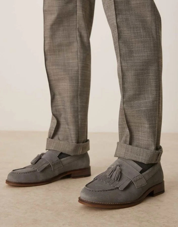 ASOS DESIGN loafers in gray suede with fringe and tassel detail - Image 2