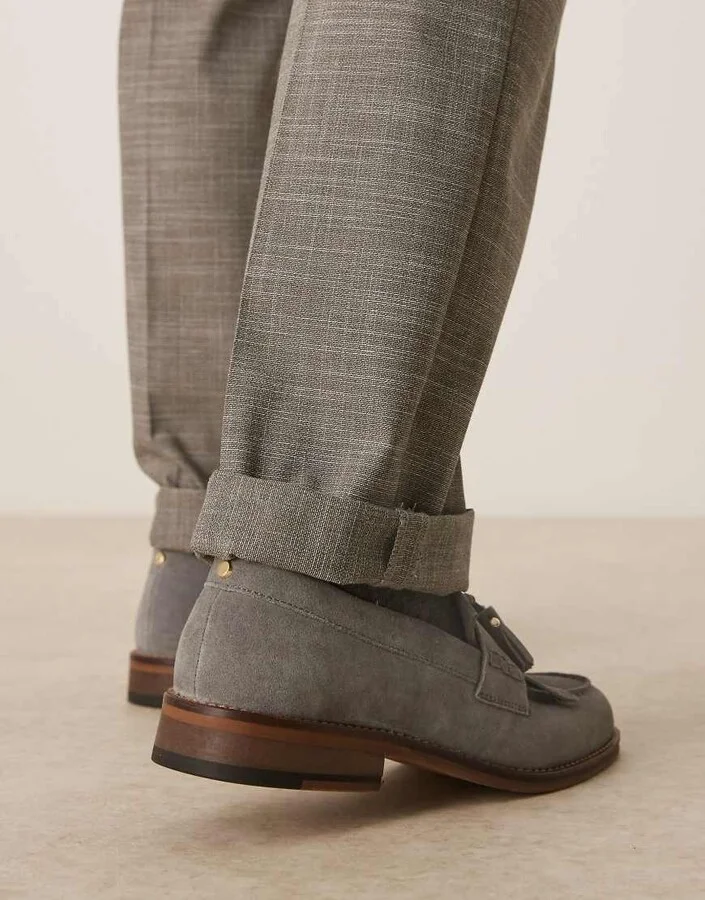 ASOS DESIGN loafers in gray suede with fringe and tassel detail - Image 4