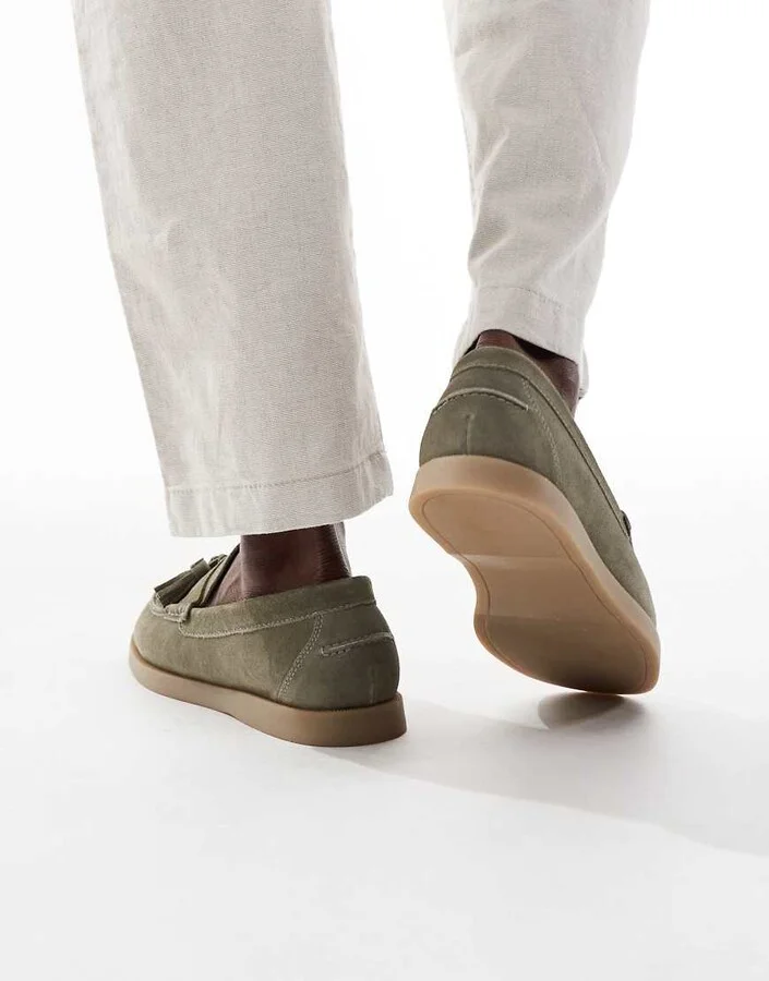 ASOS DESIGN loafers in khaki suede with tassels - Image 3