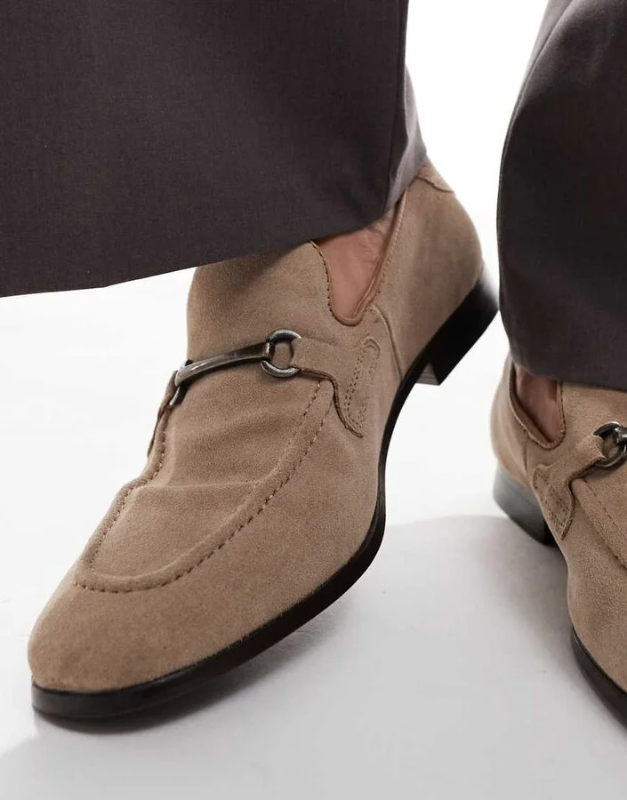 ASOS DESIGN loafers in stone suede with snaffle - Image 2