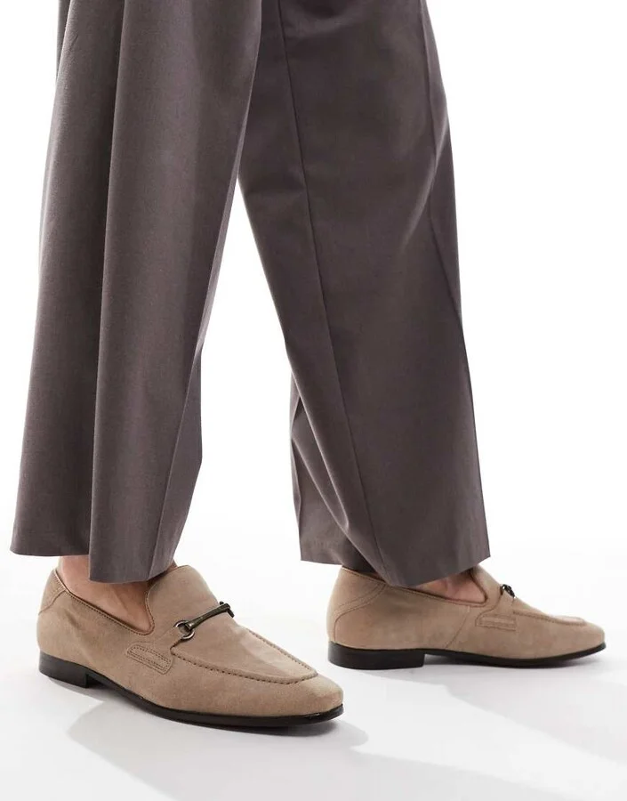 ASOS DESIGN loafers in stone suede with snaffle
