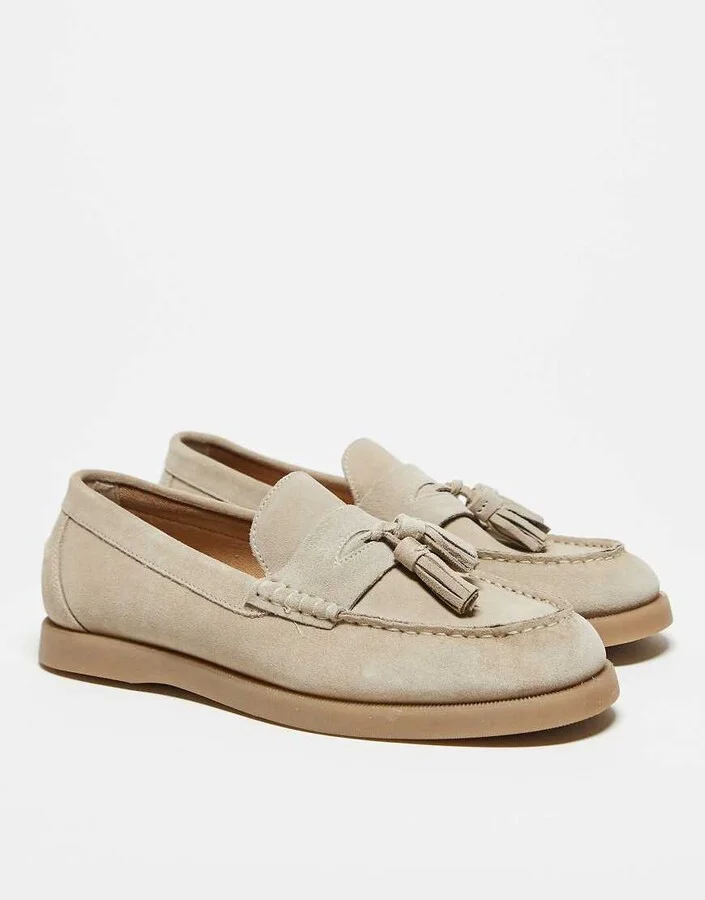 ASOS DESIGN loafers in stone suede with tassel - Image 2