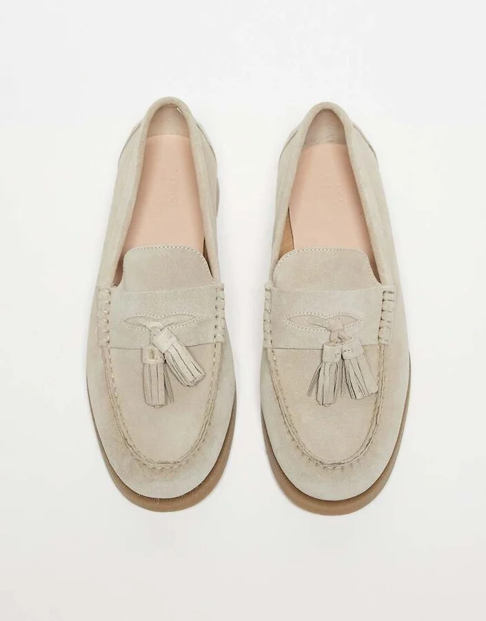 ASOS DESIGN loafers in stone suede with tassel - Image 3