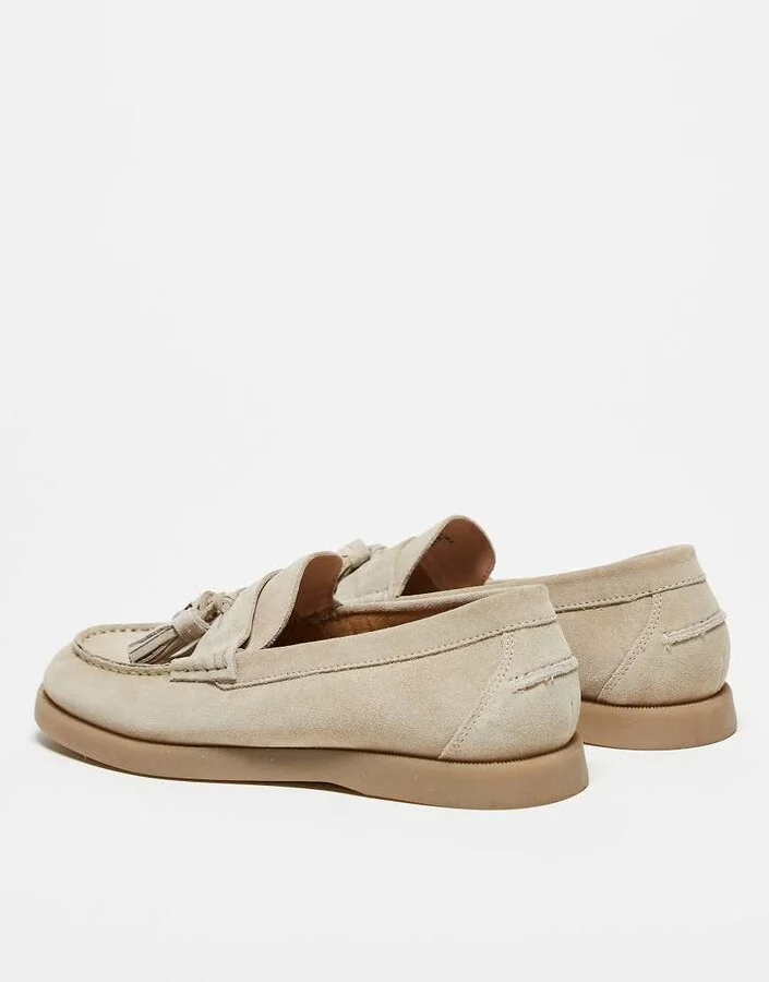 ASOS DESIGN loafers in stone suede with tassel - Image 4