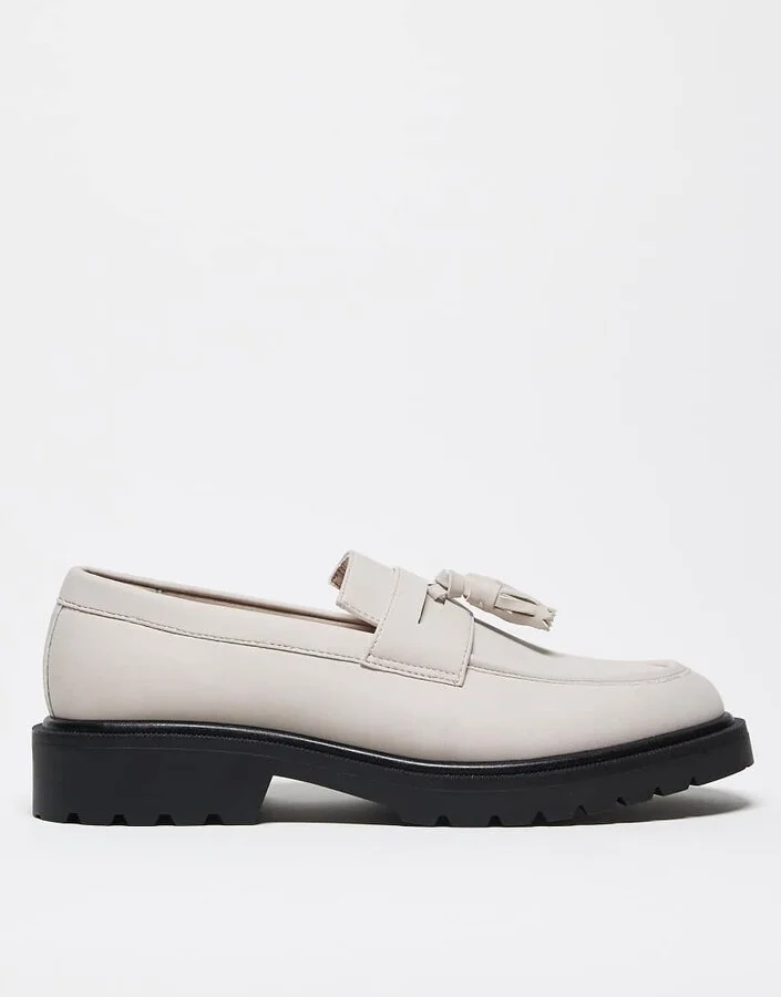 ASOS DESIGN loafers in stone with tassel