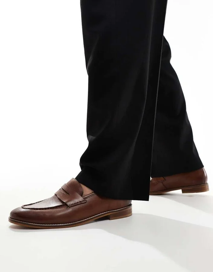 ASOS DESIGN loafers in tan leather with natural sole - Image 3