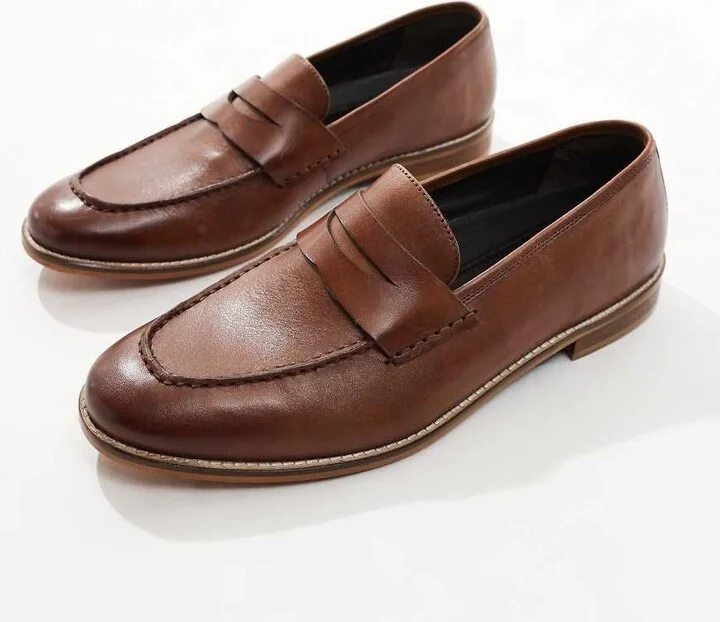 ASOS DESIGN loafers in tan leather with natural sole - Image 4