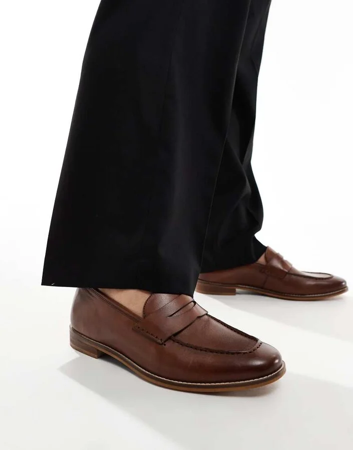 ASOS DESIGN loafers in tan leather with natural sole