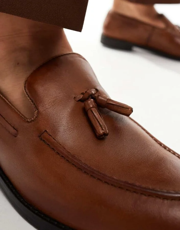ASOS DESIGN loafers in tan leather with tassel - Image 3