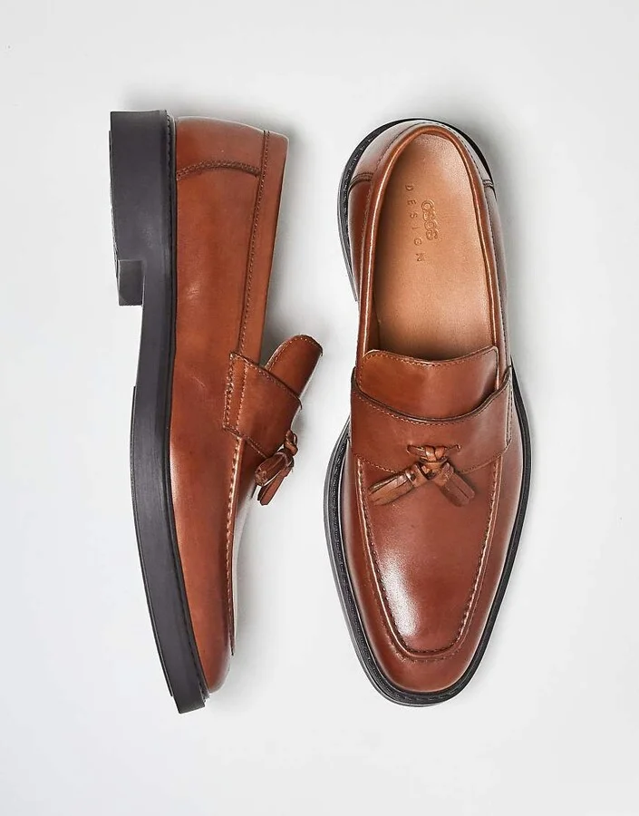 ASOS DESIGN loafers in tan leather with tassel - Image 2