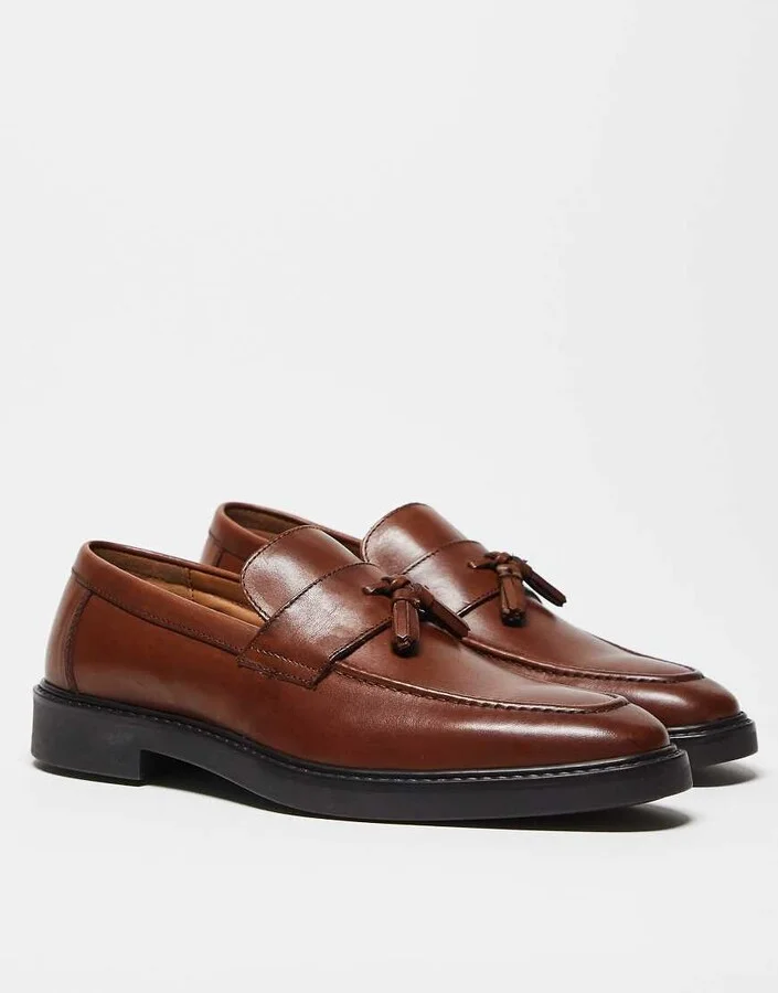 ASOS DESIGN loafers in tan leather with tassel - Image 3