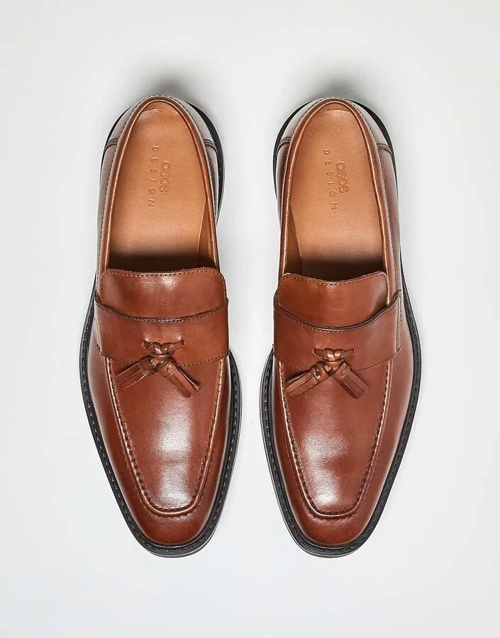 ASOS DESIGN loafers in tan leather with tassel - Image 4