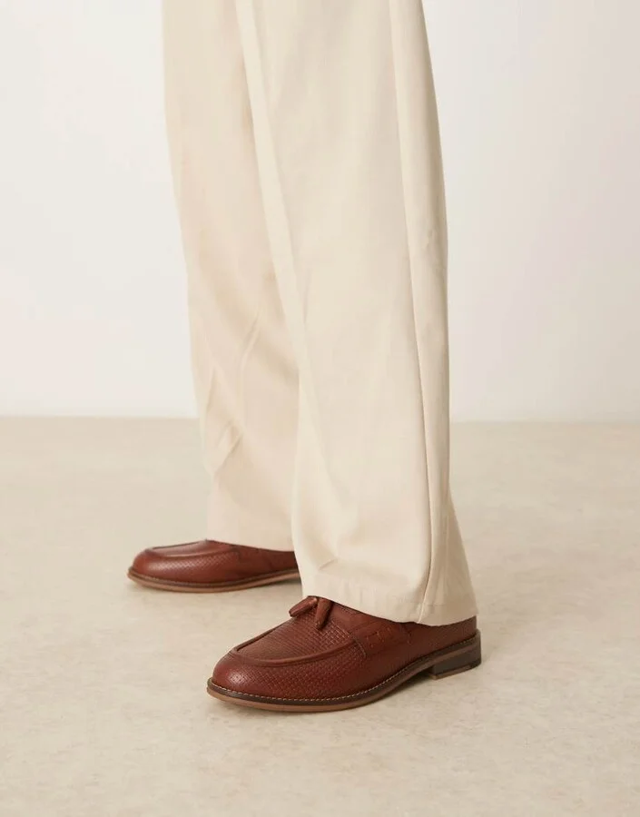ASOS DESIGN loafers in tan leather with tassel - Image 3