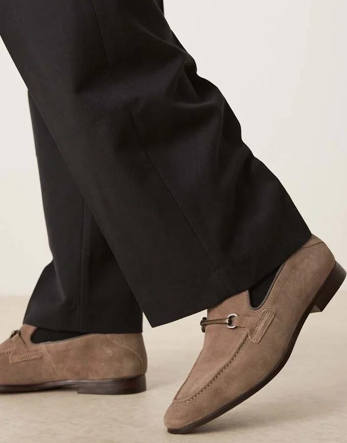 ASOS DESIGN loafers in taupe suede with snaffle
