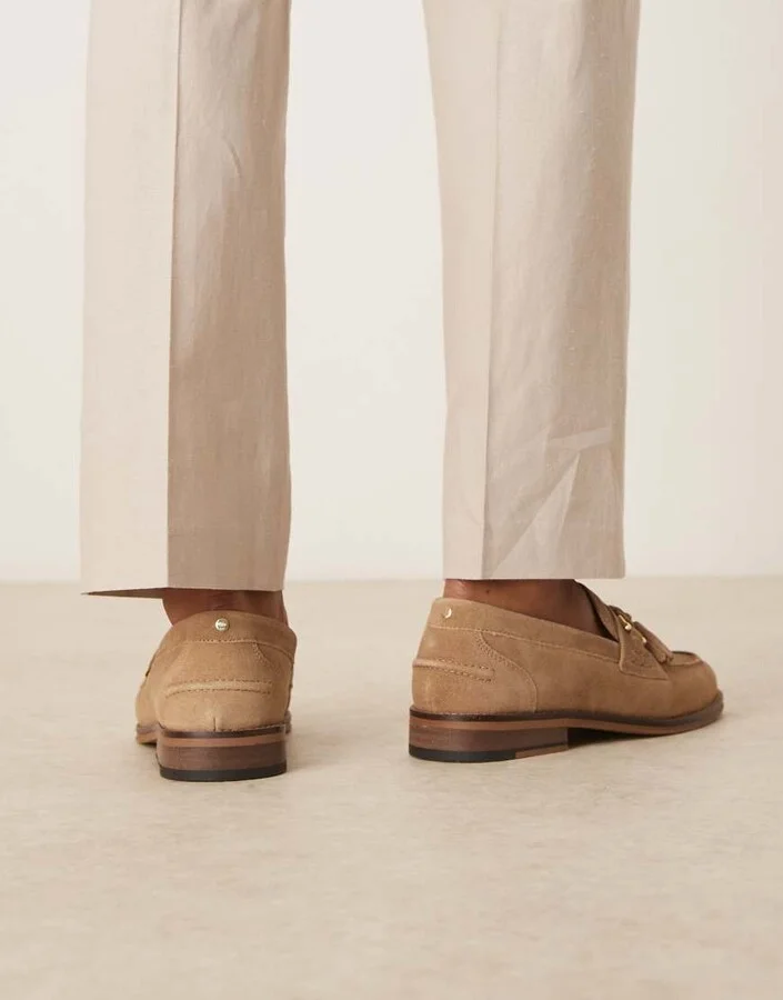 ASOS DESIGN loafers in taupe suede with tassel - Image 3
