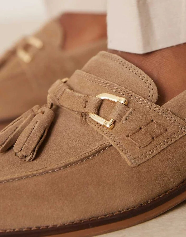 ASOS DESIGN loafers in taupe suede with tassel - Image 4