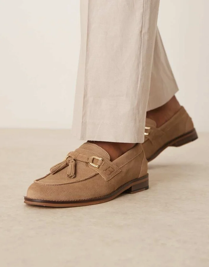 ASOS DESIGN loafers in taupe suede with tassel