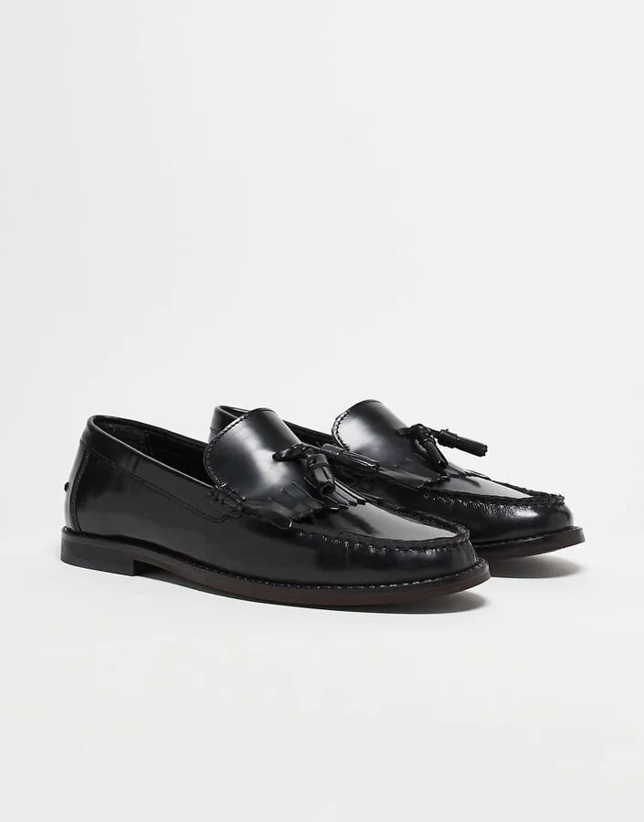ASOS DESIGN loafers with fringe detail in polished black leather - Image 2