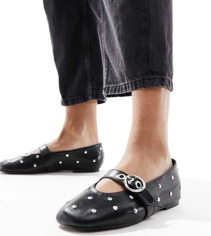 ASOS DESIGN Locke Premium leather studded Mary Jane ballet in black - Image 3