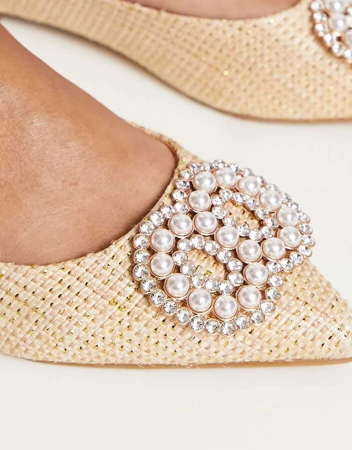 ASOS DESIGN Lola faux pearl pointed ballet flats in natural - Image 3