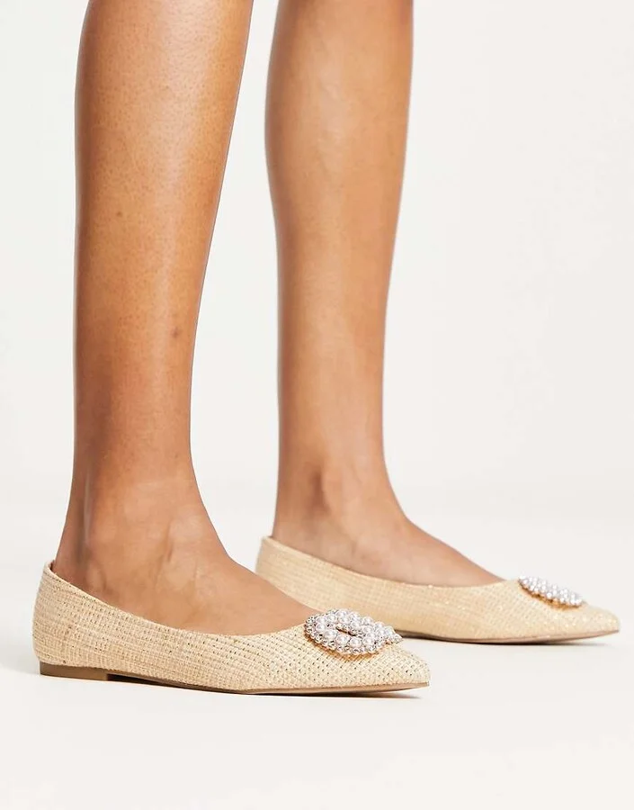 ASOS DESIGN Lola faux pearl pointed ballet flats in natural - Image 4