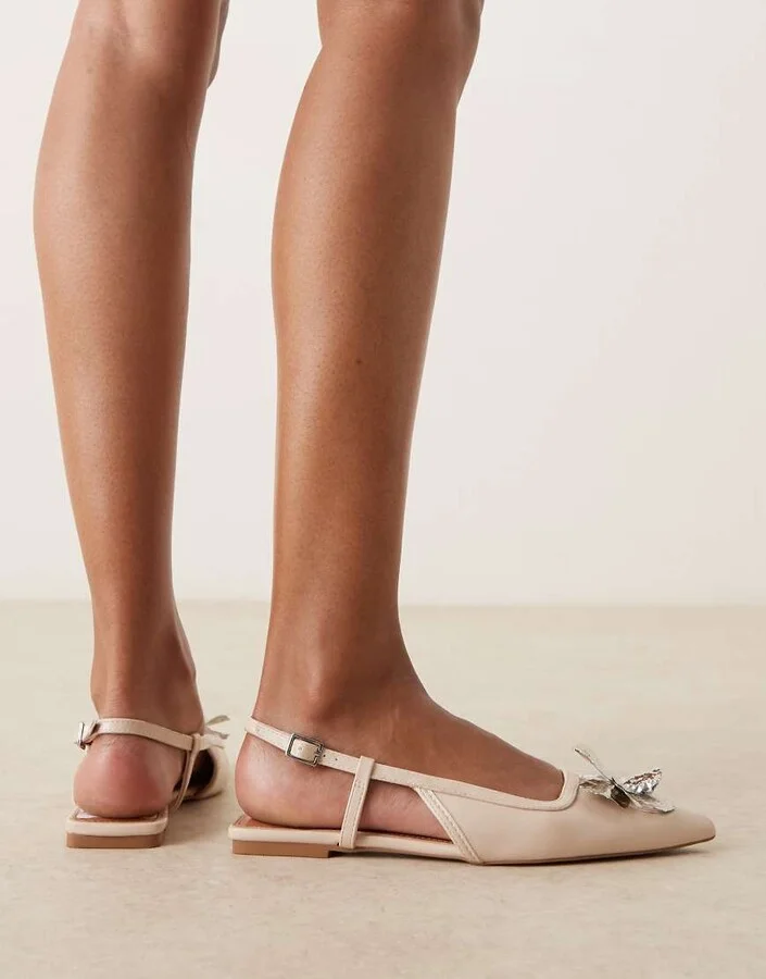 ASOS DESIGN Lore flower slingback ballet flats in off - Image 4