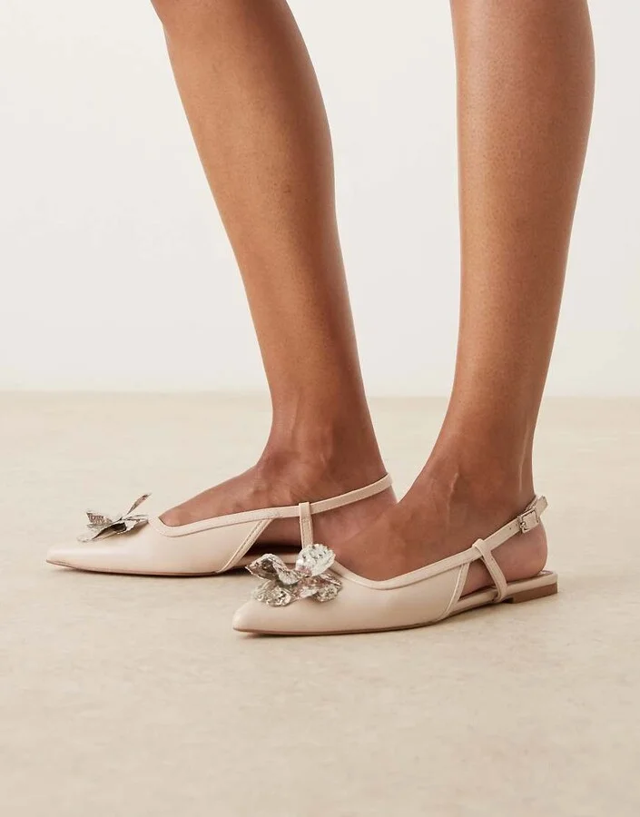 ASOS DESIGN Lore flower slingback ballet flats in off