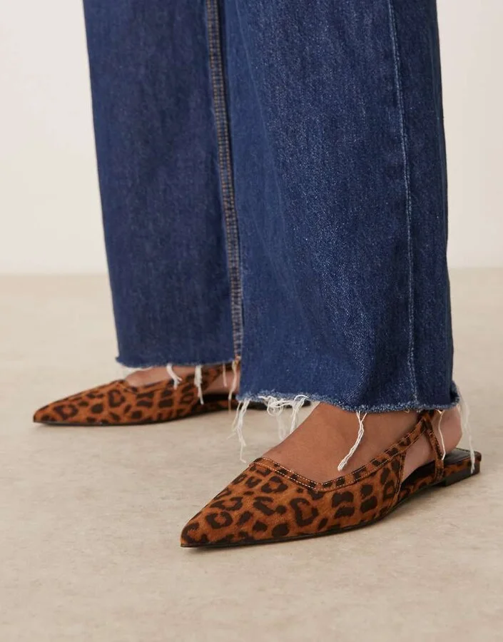 ASOS DESIGN Lorraine slingback ballet flat in leopard suedette