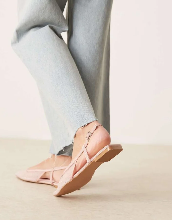 ASOS DESIGN Lorraine slingback ballet flat in pink diamante mesh - Image 2