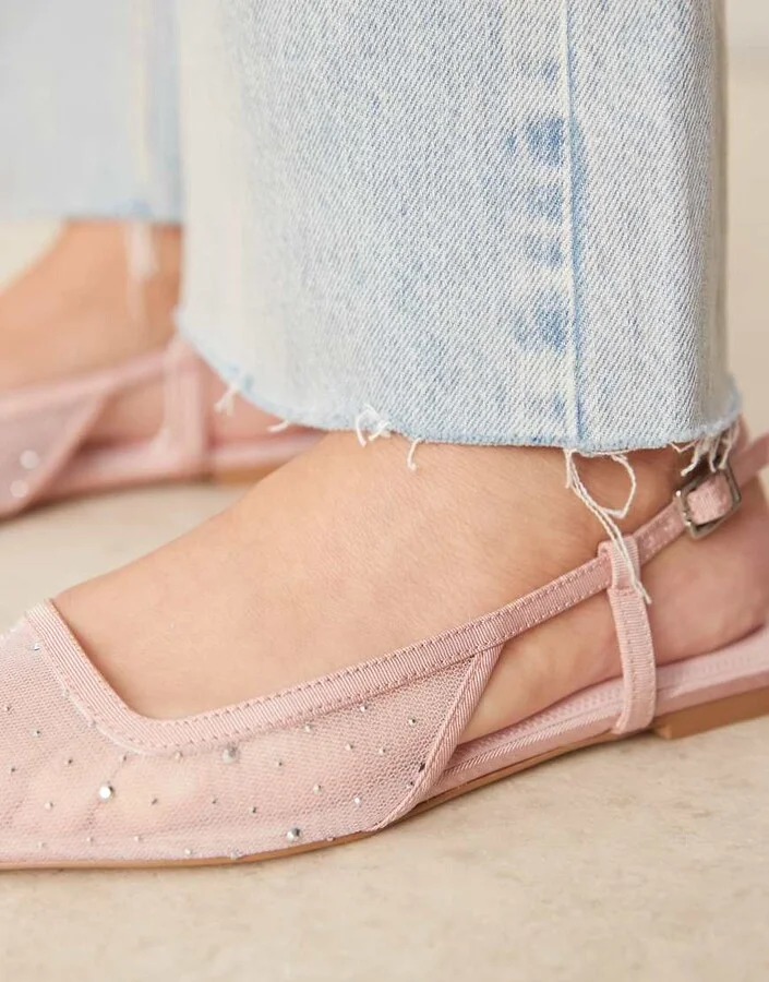ASOS DESIGN Lorraine slingback ballet flat in pink diamante mesh - Image 3