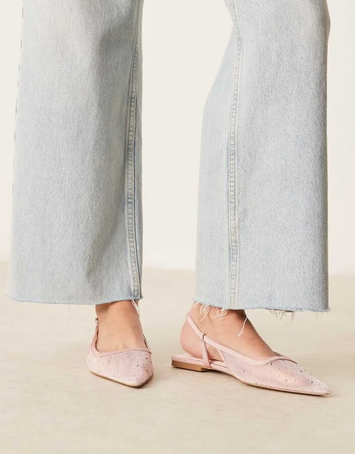 ASOS DESIGN Lorraine slingback ballet flat in pink diamante mesh - Image 4