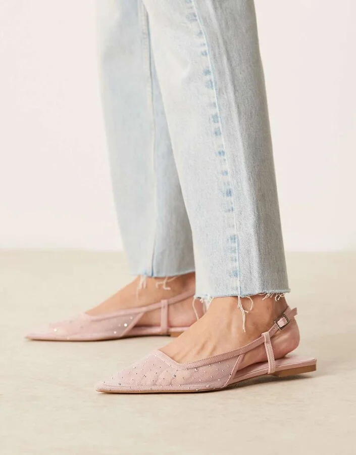 ASOS DESIGN Lorraine slingback ballet flat in pink diamante mesh