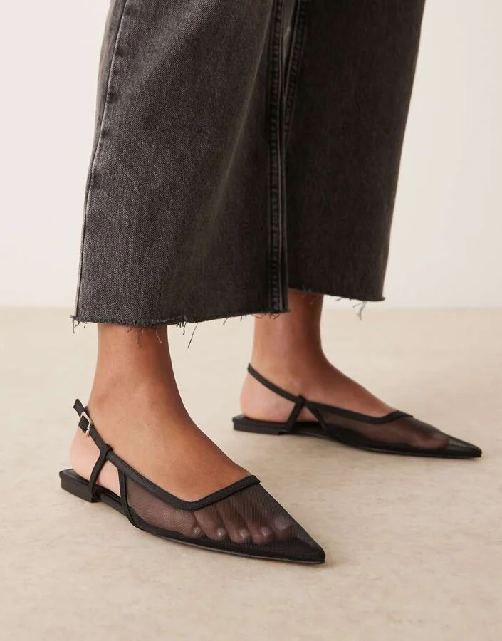 ASOS DESIGN Lorraine slingback ballet flats in black mesh