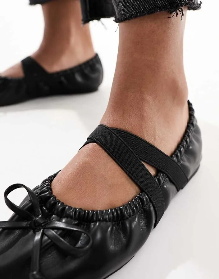 ASOS DESIGN Los Angeles ruched ballet flat in black PU - Image 2