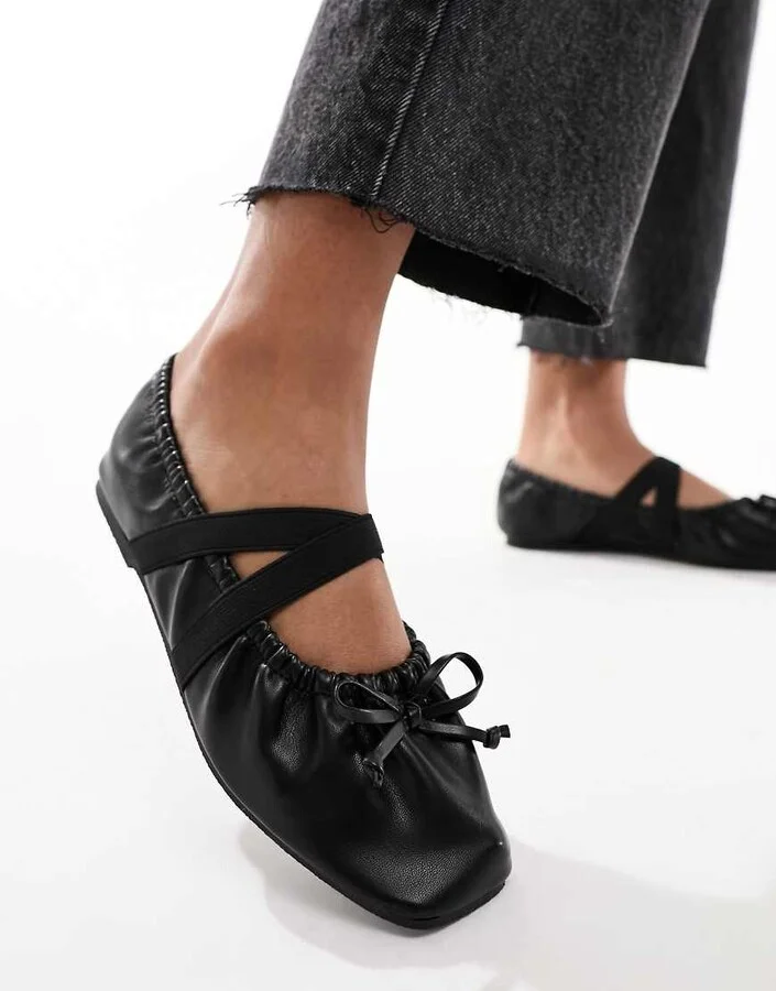 ASOS DESIGN Los Angeles ruched ballet flat in black PU