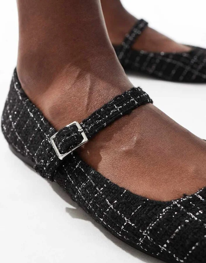 ASOS DESIGN Lottie Mary Jane ballet flat in black tweed - Image 3