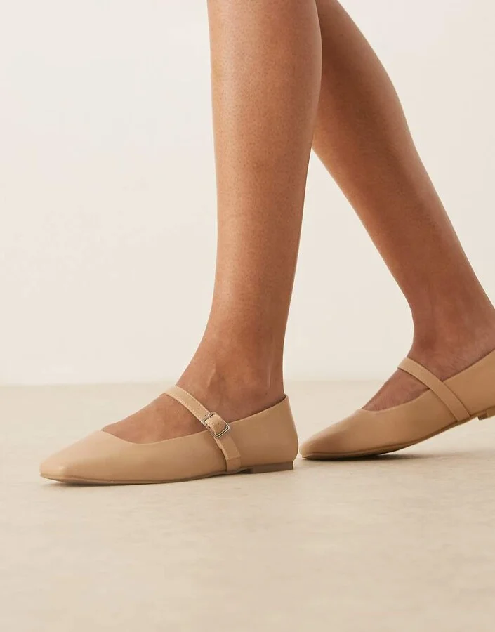 ASOS DESIGN Lottie mary jane ballet flats in beige