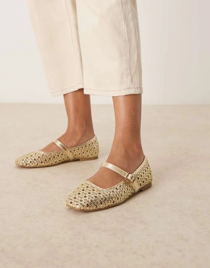 ASOS DESIGN Lottie mary jane ballet flats in gold weave