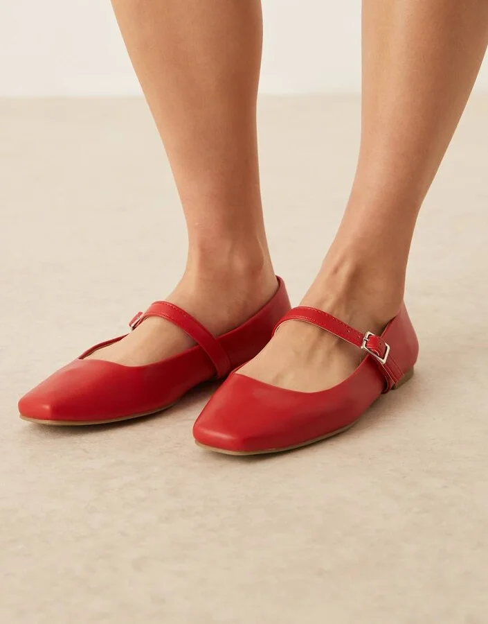 ASOS DESIGN Lottie Mary Jane Ballet Flats in red