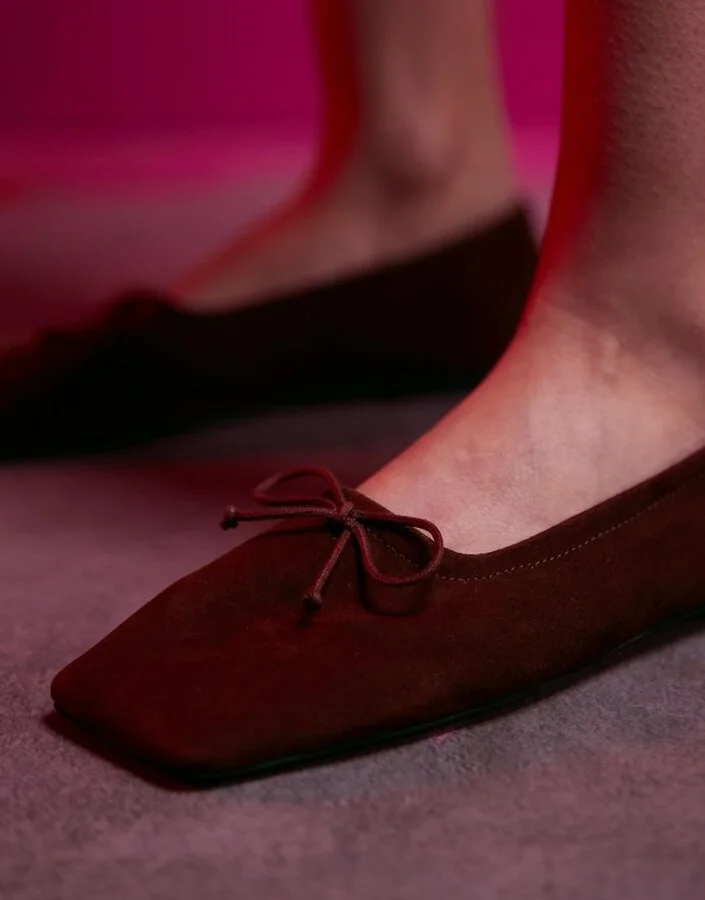 ASOS DESIGN Lotus premium leather ballet flats in burgundy suede - Image 2