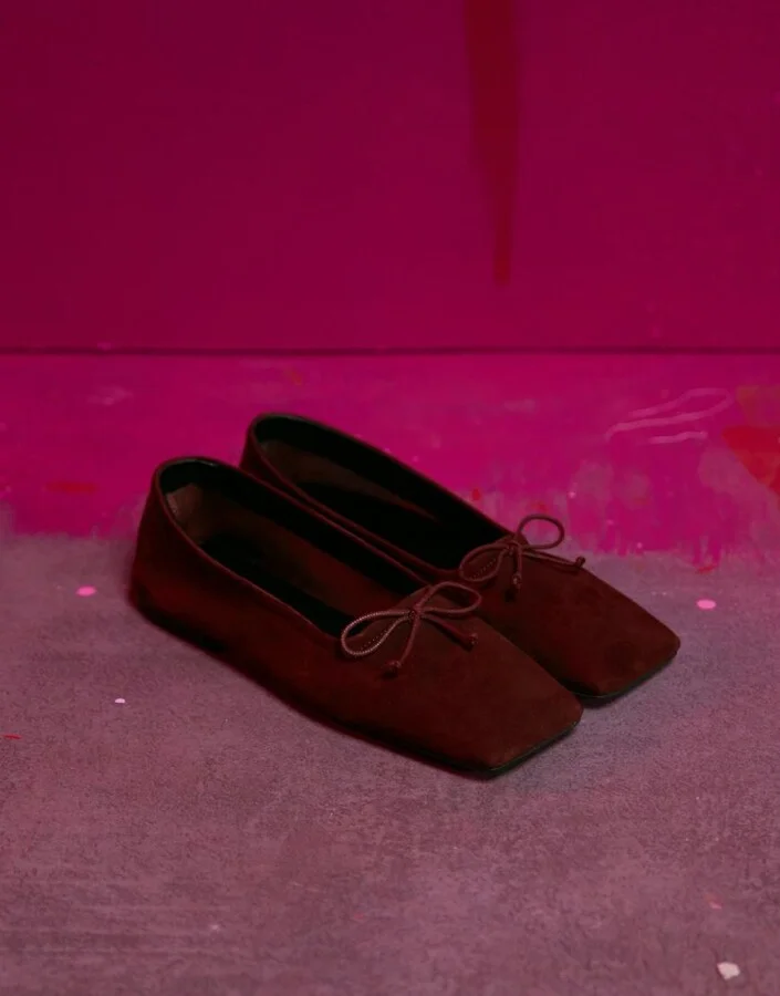 ASOS DESIGN Lotus premium leather ballet flats in burgundy suede - Image 3