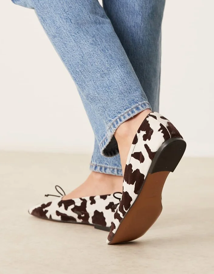ASOS DESIGN Lotus premium suede ballet flats in cow print - Image 2