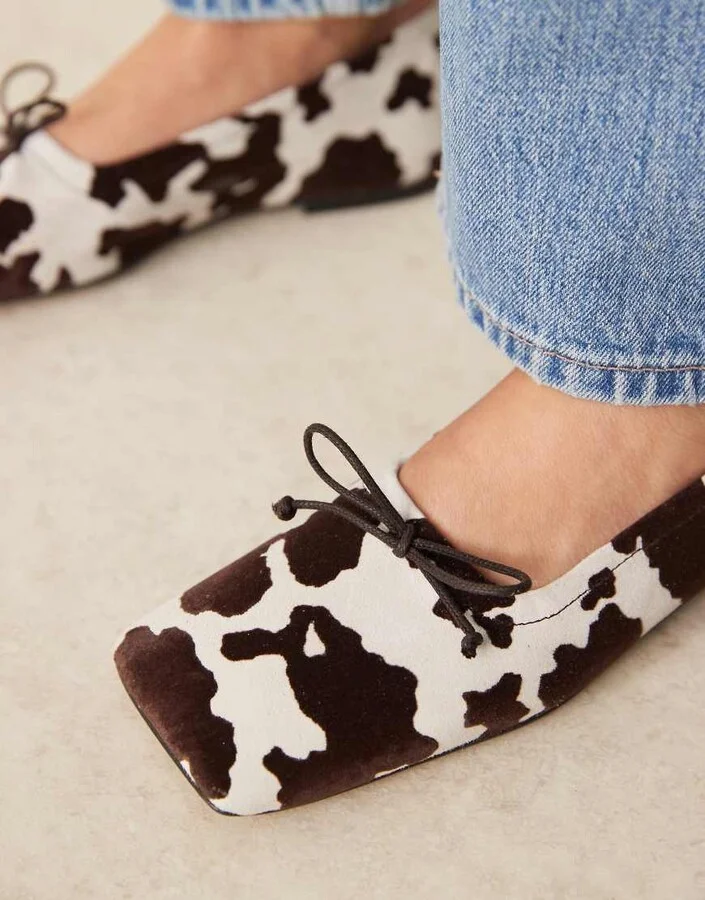ASOS DESIGN Lotus premium suede ballet flats in cow print - Image 3
